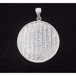 925 Sterling Silver Basket Weave Pendant Artisan Round Medallion 2” Tested